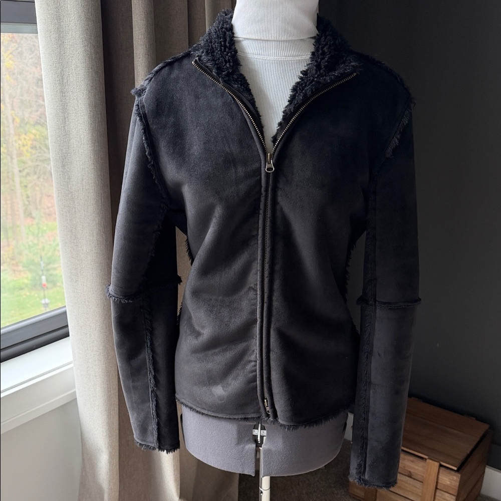 NWOT True Grit Black Suede-Like Teddy Jacket for Women Size M SOFT